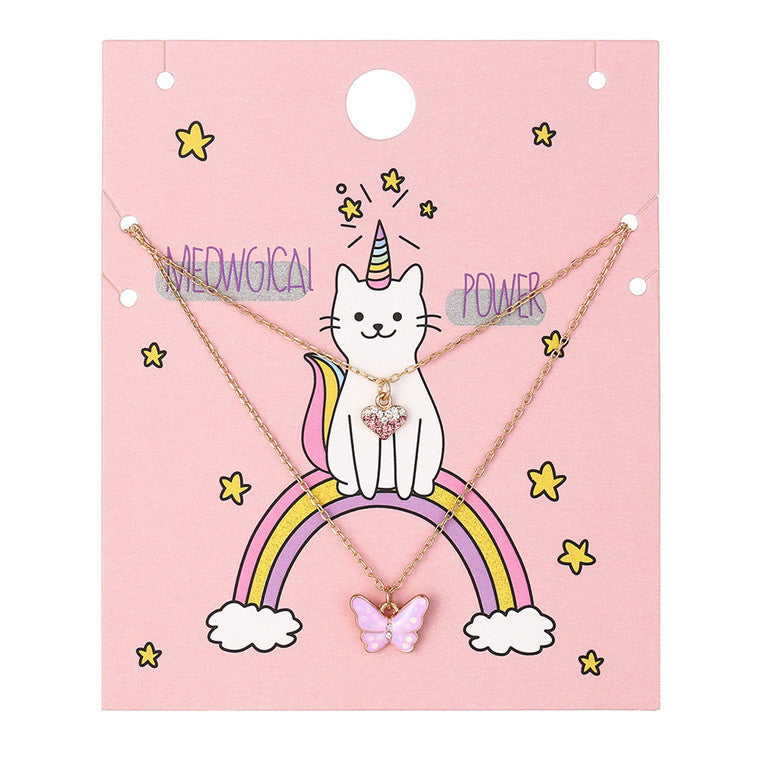 Collana con Ciondolo a Farfalla Minimalista Dolce per Ragazze in Lega Multistrato con Ciondolo a Cuore Smaltato Color Caramella e Catena a Croce