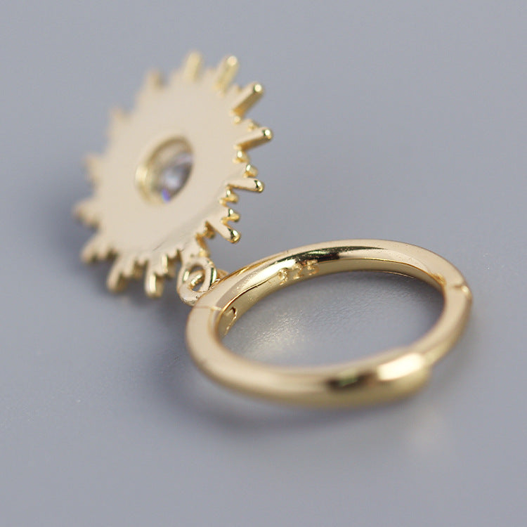 Bohemian 925 Sterling Silver Sun Hoop Earrings with Cubic Zirconia