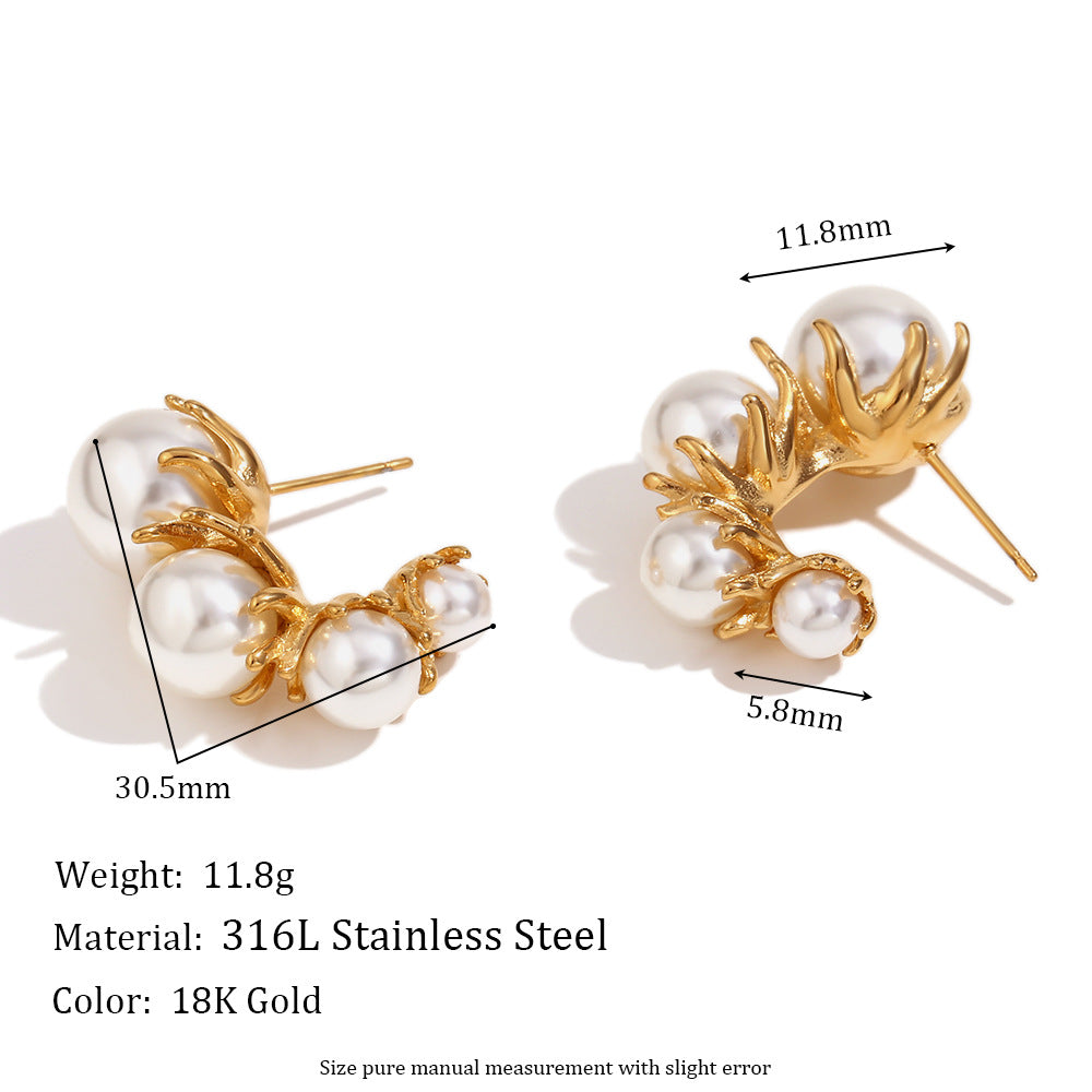 Pendientes de acero inoxidable con forma de margarita vintage, chapados en oro de 18 quilates y con detalles de perlas para mujer