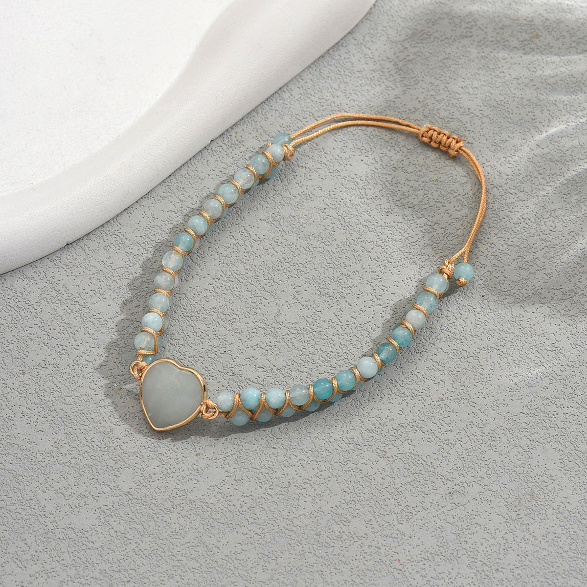 Pulsera de Piedra Natural Trenzada Hecha a Mano con Forma de Corazón Estilo Vintage para Mujer