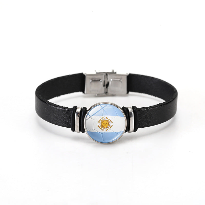 Unisex Geometric Round Leather Bracelet with Snap Button