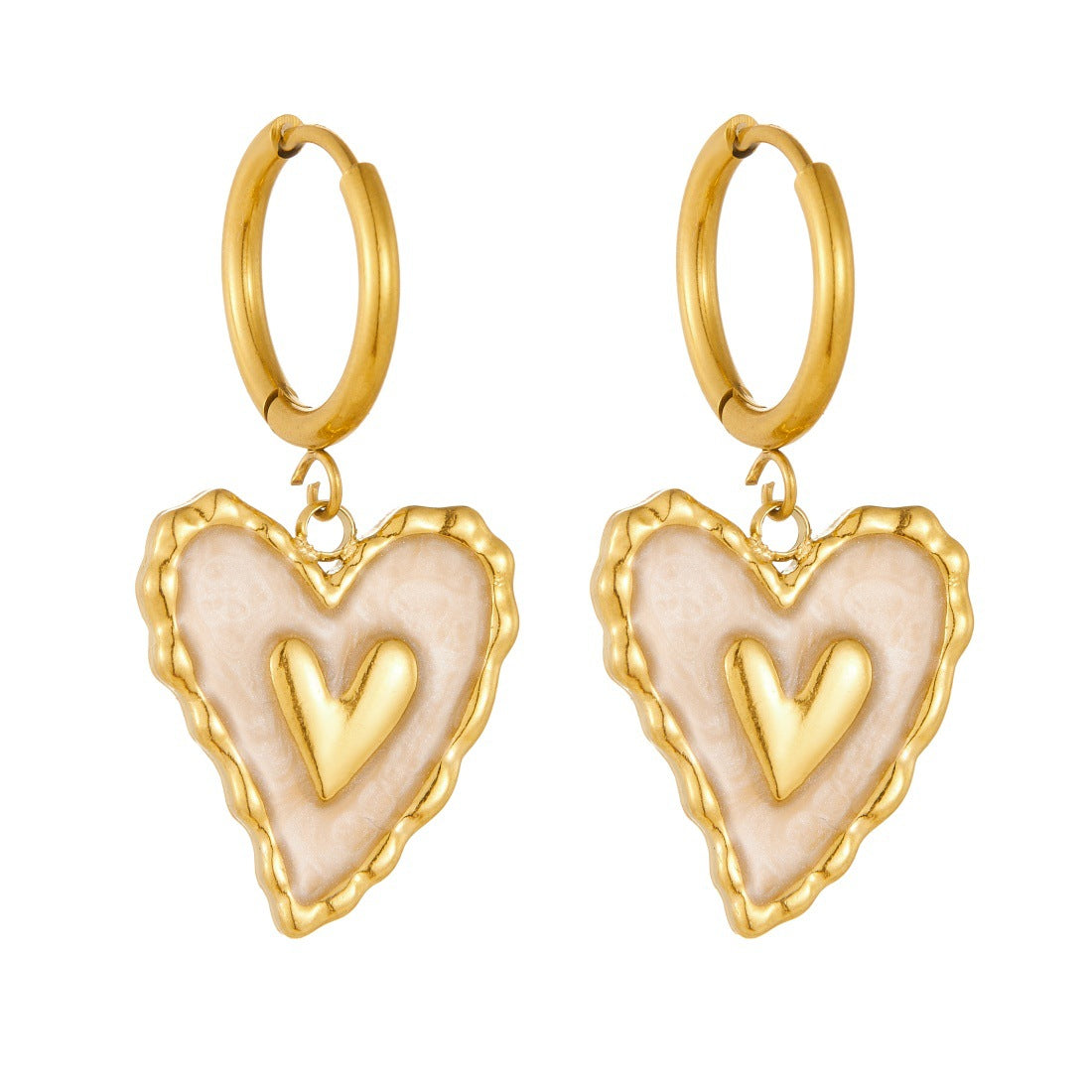 Sweet Casual Gold Plated Drip Oil Heart Stainless Steel Earrings