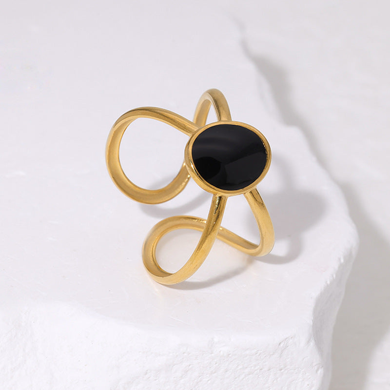 Minimalist Geometric Oval Line Design 18K Gold Plated Stainless Steel Ring for Women