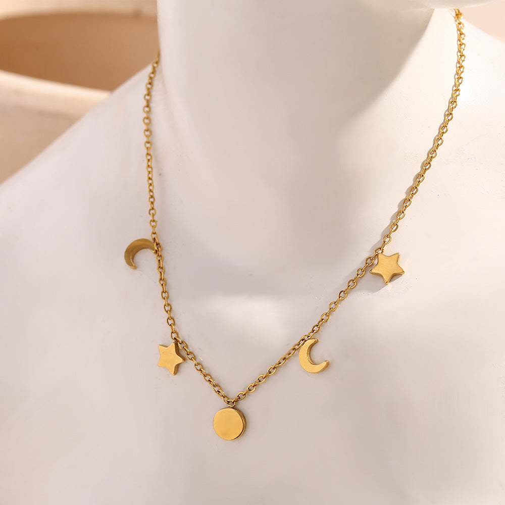 Minimalist Star and Moon Pendant Bracelet for Women in Stainless Steel with 18K Gold Plating