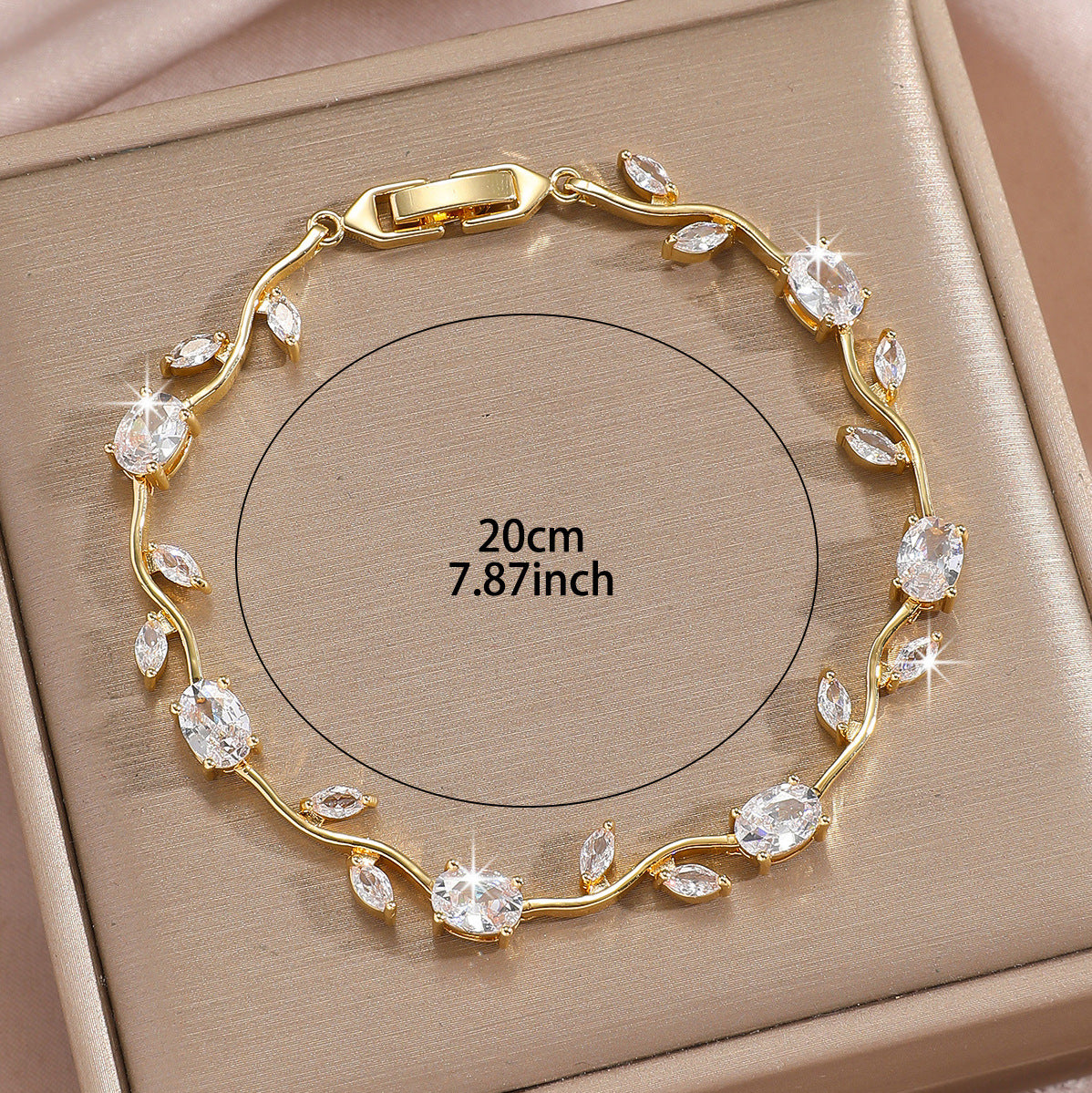 Luxury Gold Plated Brass Leaf Bracelet with Cubic Zirconia Inlay Unisex Floral Design
