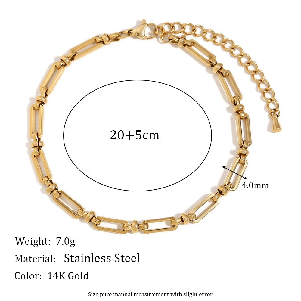Cavigliera Minimalista Retrò Geometrica in Acciaio Inossidabile con Spilla da Balia e Chiusura a Croce Placcate Oro 14K da Donna