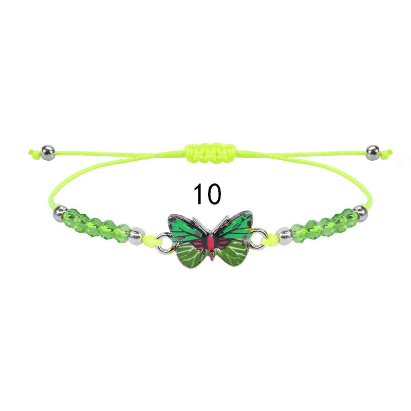 Sweet Colorful Crystal Butterfly Beaded Bracelet Silver Plated Unisex Hand Jewelry