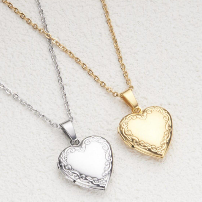 Minimalist Heart-Shaped Stainless Steel Necklace with Openable Photo Frame Pendant and Polished Finish for Women