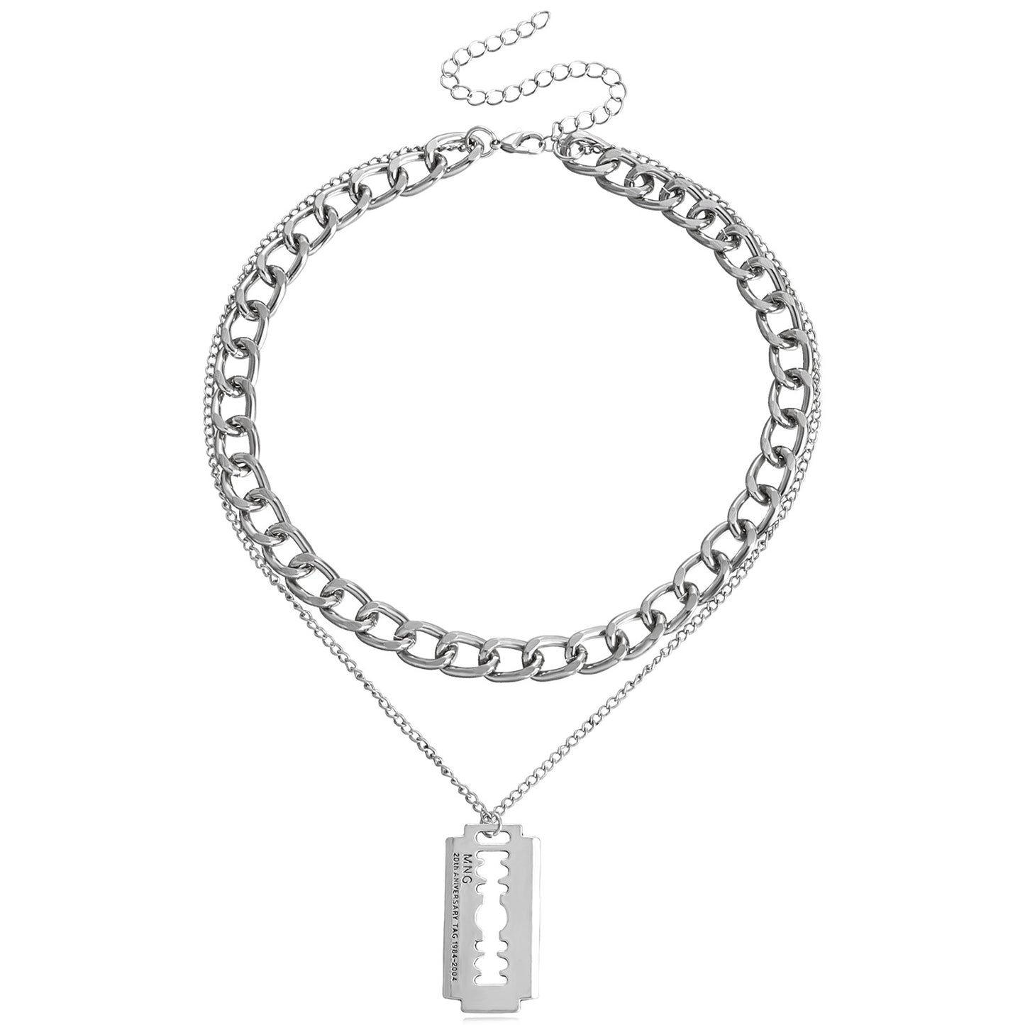 Geometric Double-Layer Chunky Aluminum Necklace with Plated Alloy Pendant for Women