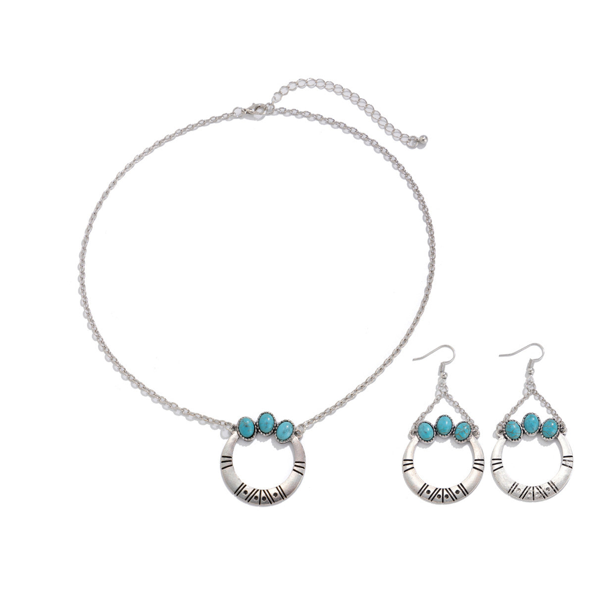 Collana Donna in Stile Etnico con Ciondolo Turchese e Palma, Forma Geometrica, Struttura in Lega, Incassatura Micro-Pavé, Catena a O