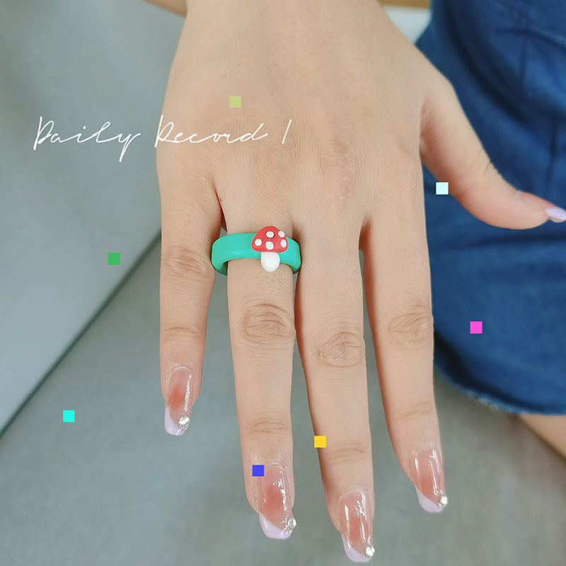 Vintage Geometric Heart Cartoon Resin Ring
