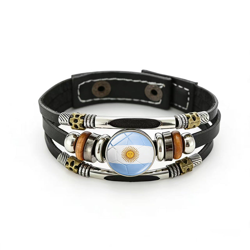 Bracciale unisex vintage in pelle placcata con forme geometriche, multistrato, intrecciato