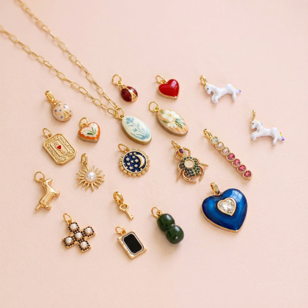 Vintage Heart Animal Brass Plated DIY Charm Bar Pendant