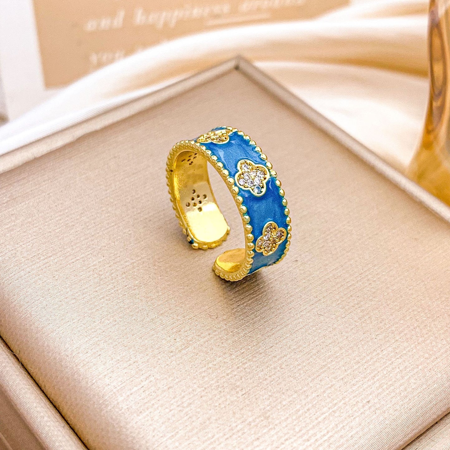 Vintage Elegant Floral Enamel Plated Alloy Ring for Women