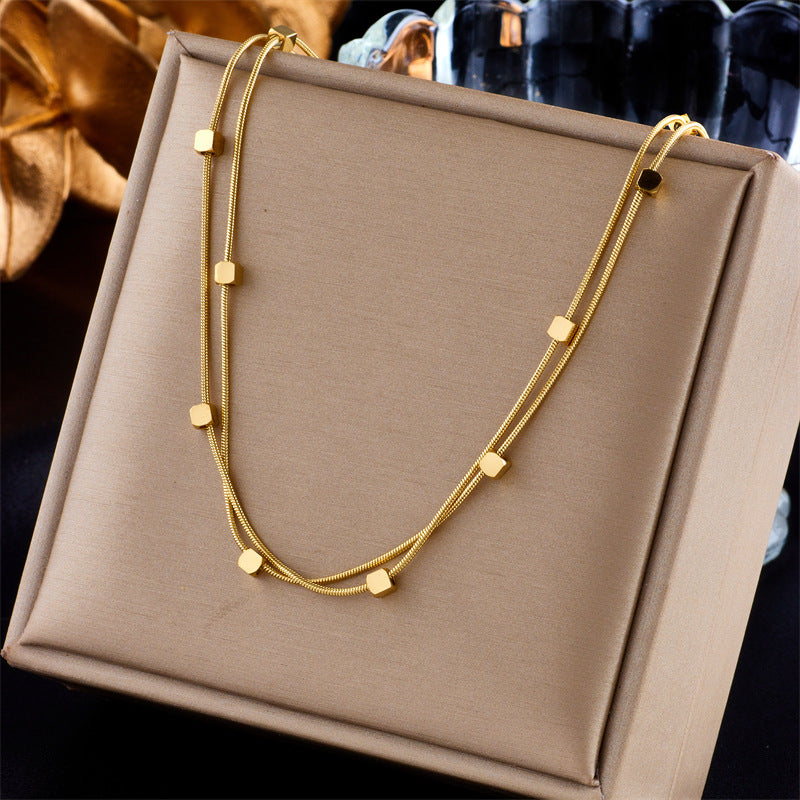 Minimalist Vintage Geometric Titanium Steel Double-Layer Necklace for Women