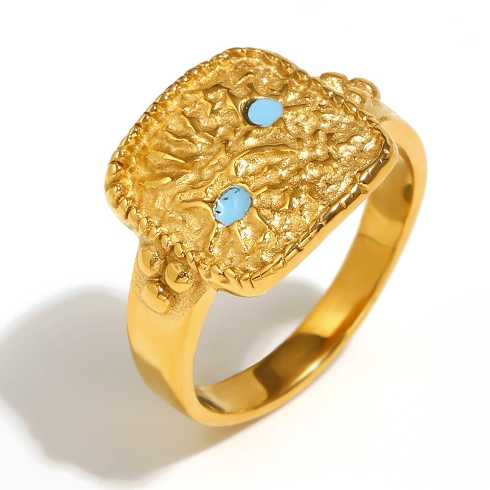 Anello Geometrico Minimalista da Donna in Acciaio Inossidabile Placcato Oro 18K con Dettagli in Smalto