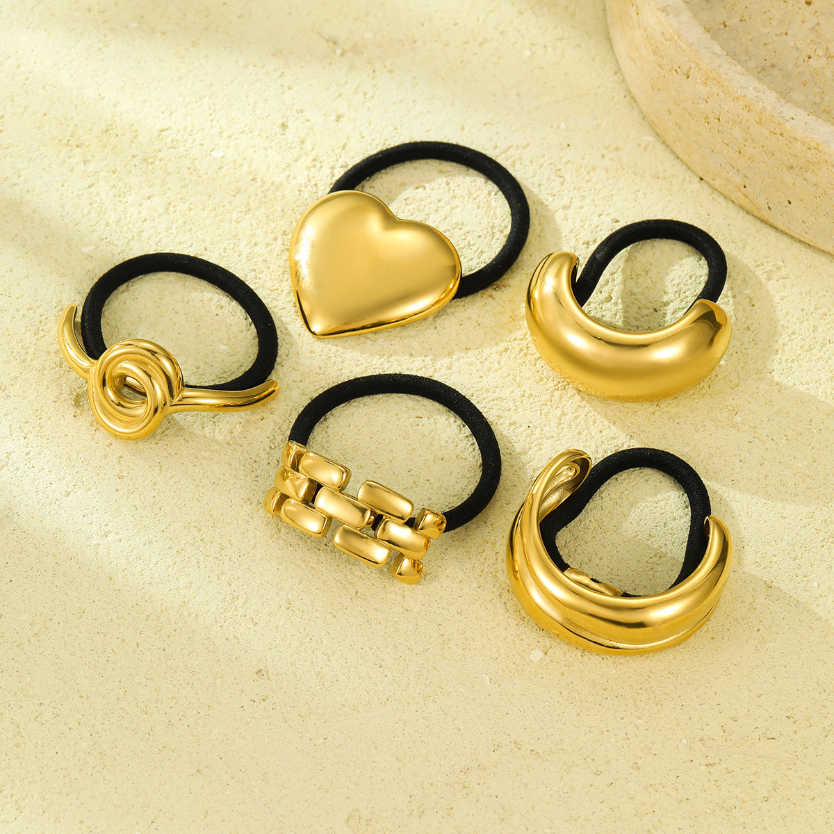 Fashion Geometric Heart 18K Gold Plated Stainless Steel High Elastic Hair Tie