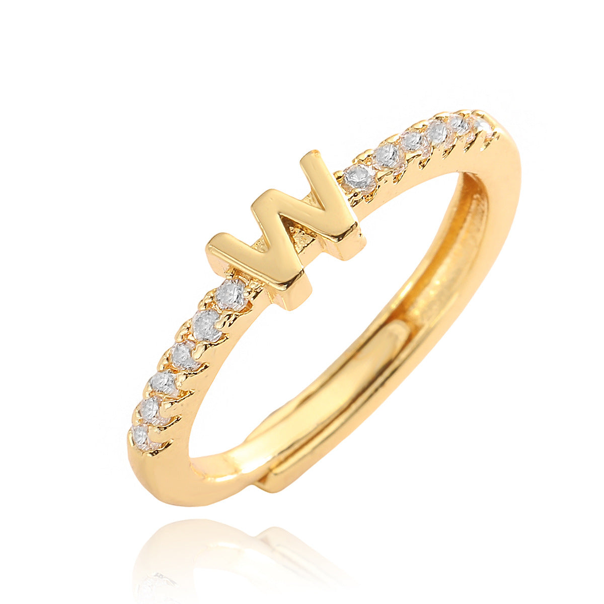 Anello in Rame Geometria Minimalista con Placcatura in Oro 18K e Zirconia Cubica, Design Regolabile a Lettera per Donna