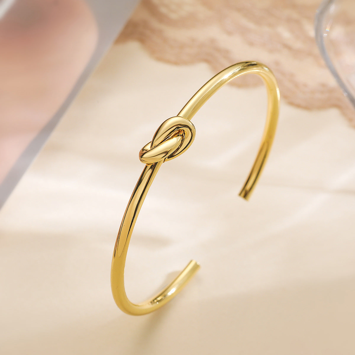 Bracciale Minimalista in Rame Placcato Oro 18K Bracciale Rigido Aperto Liscio da Donna Design Geometrico