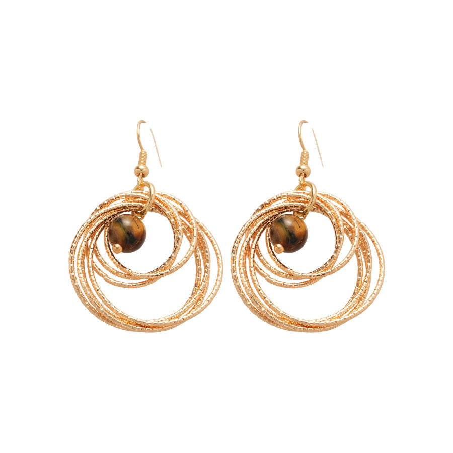 Orecchini a cerchio da donna pendenti rotondi vintage con occhio di tigre, design geometrico minimalista con base in ferro, gioielli statement leggeri di lusso