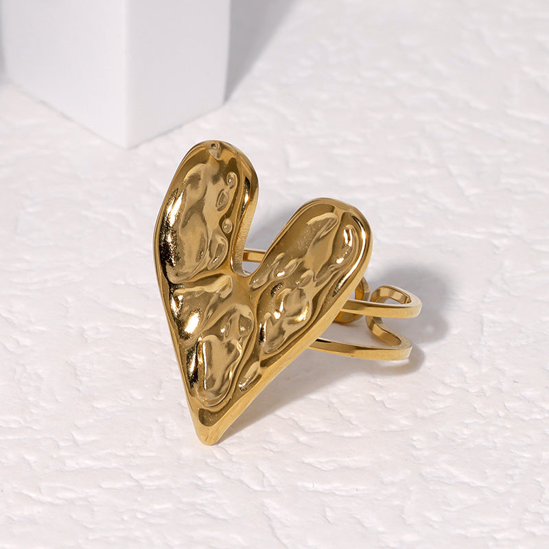 Anello aperto a cuore minimalista in acciaio inossidabile placcato oro 18 carati da donna