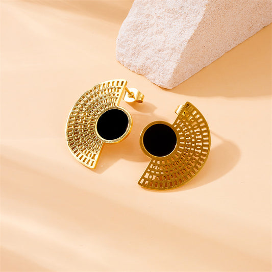 Fashion Hollow-Out Fan-Shaped Gold-Plated Stainless Steel Earrings for Women