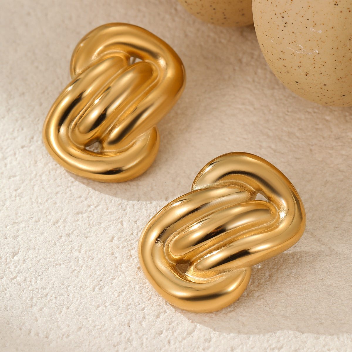 Pendientes de Acero Inoxidable Asimétricos Geométricos Estilo Francés Minimalista con Baño de Oro de 18 quilates para Mujer