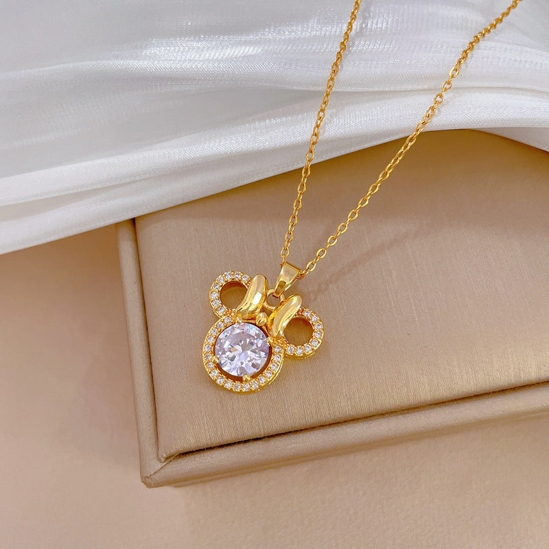 Collana con Pendente Lusso Farfalla Strass Catena Acciaio Titanio Geometrica Dolce Clavicola