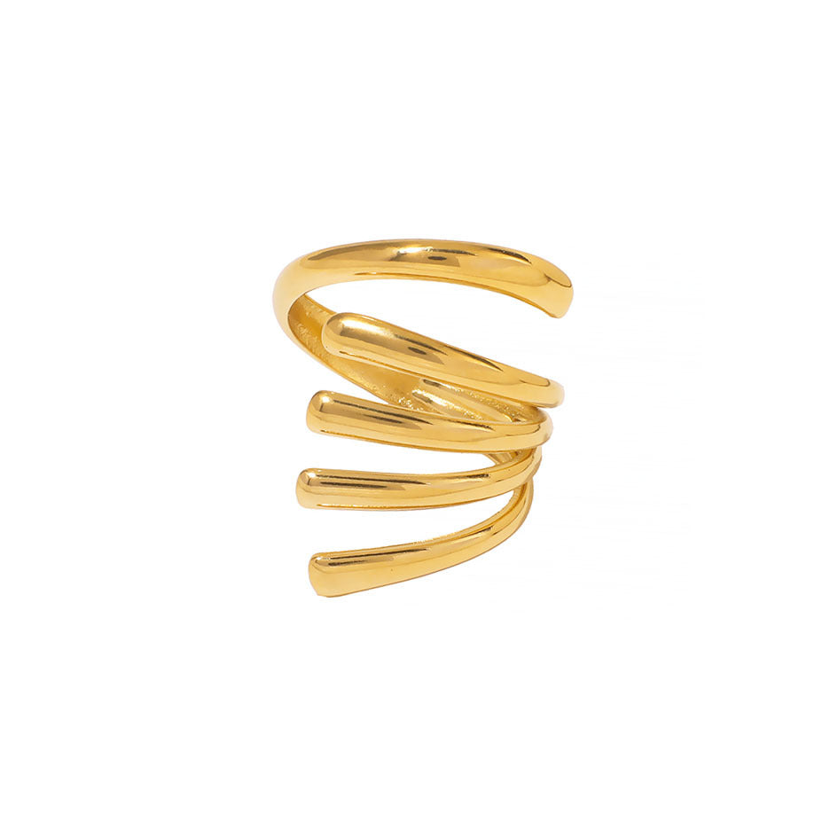 Minimalist Geometric Hollow Out 18K Gold Plated Stainless Steel Ring for Women