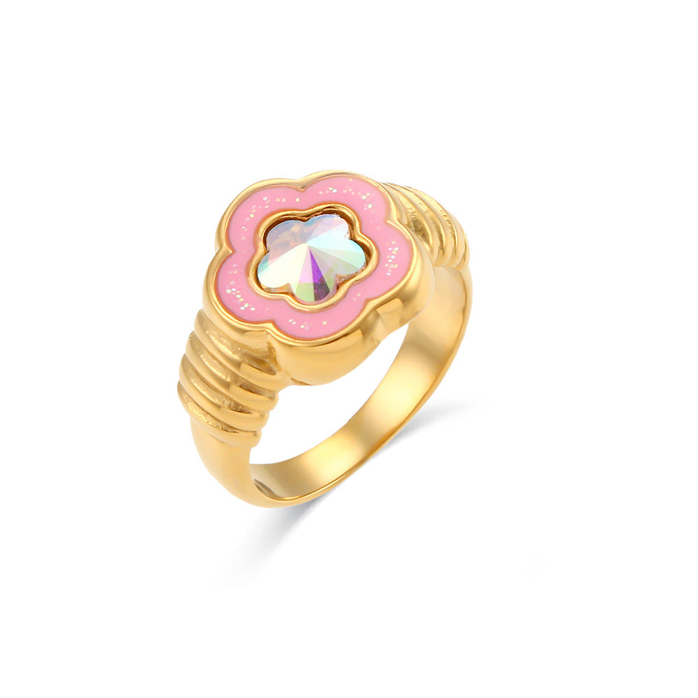 Elegant Butterfly-Shaped Stainless Steel Ring with Rhinestone Accents and Enamel Finish for Women