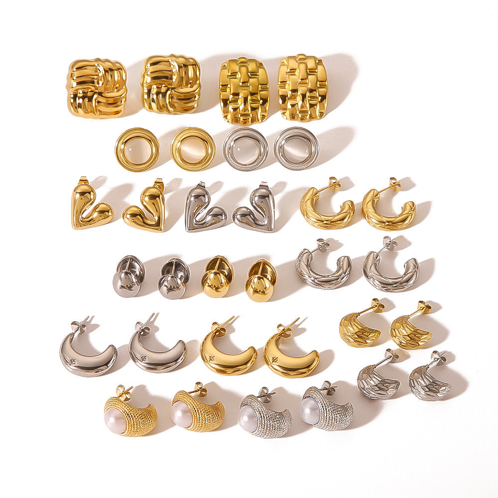 Minimalist Heart-Shaped Geometric Stainless Steel Earrings with 18K Gold Plating for Women