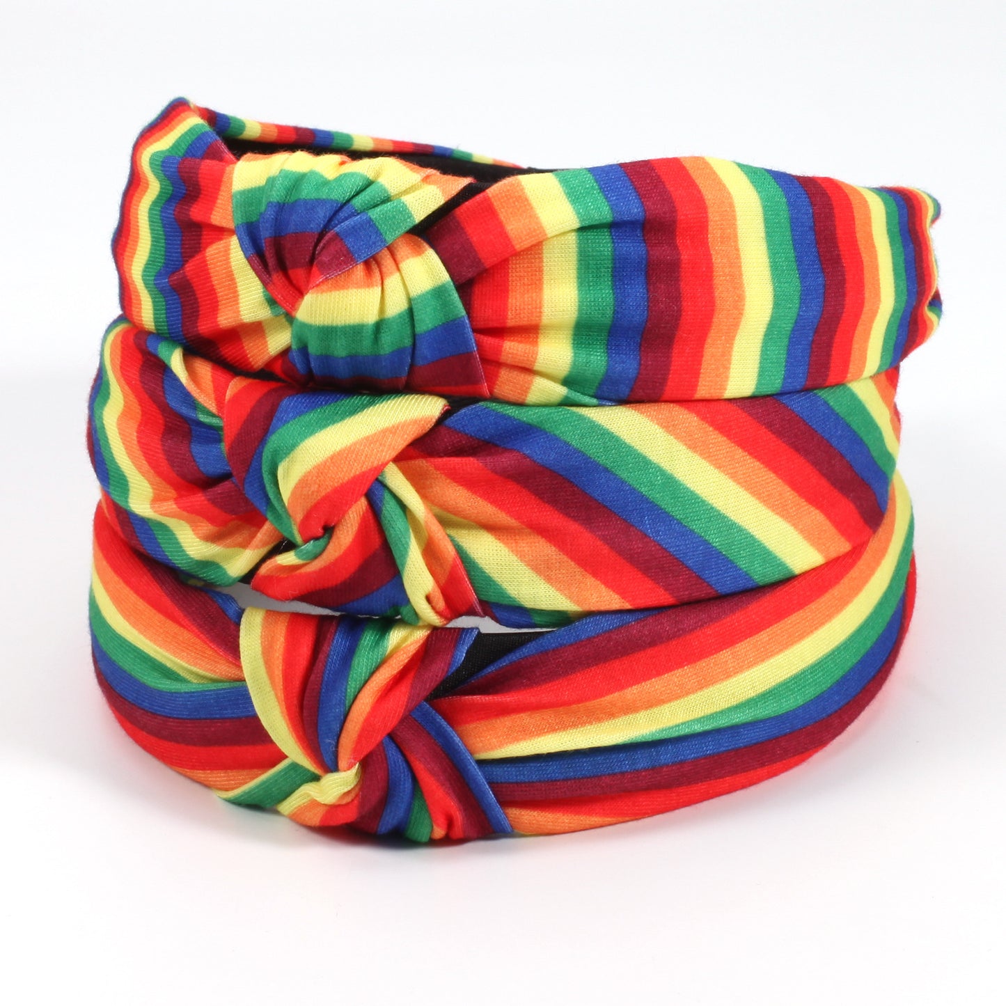 Cerchietto da donna in tessuto vintage con stampa geometrica a righe arcobaleno