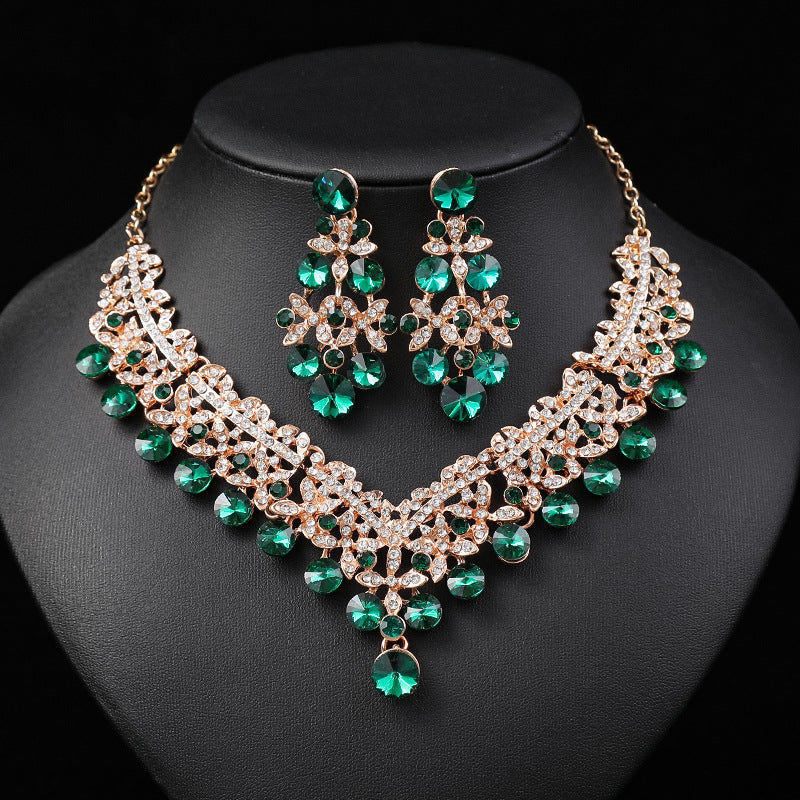 Vintage Floral Alloy Necklace and Earrings Set with Geometric Shapes Electroplated for Women