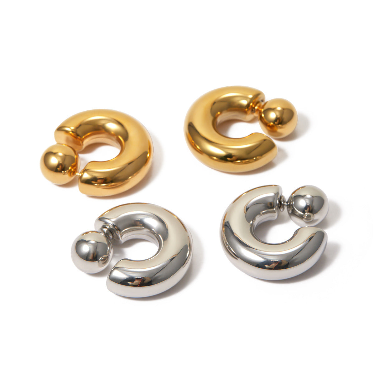 Unique Geometric 16K Gold Plated Stainless Steel C-Shape Front Back Earrings for Women