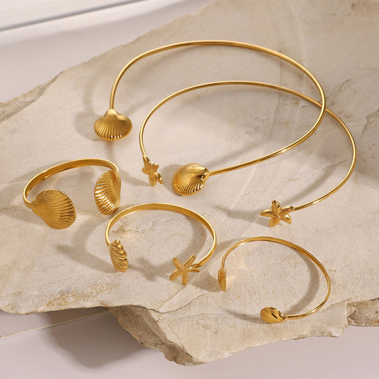 Gargantilla minimalista de acero inoxidable con forma de estrella de mar y concha para mujer