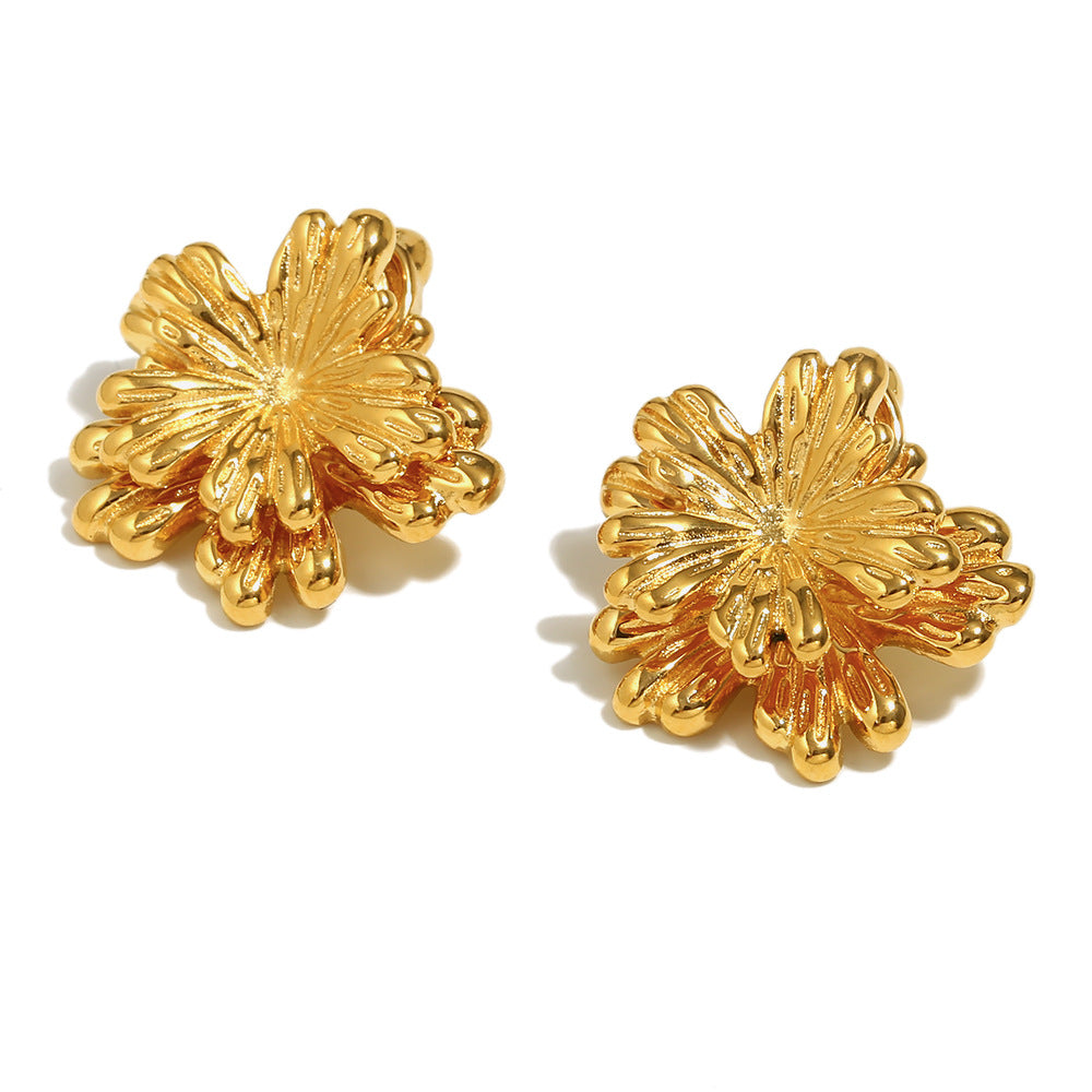 Minimalist Irregular Leaf-Shaped Stainless Steel Earrings with 18K Gold Plating for Women