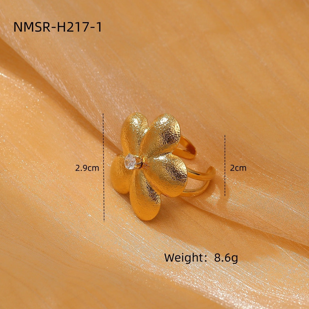 Vintage Floral-Shaped Titanium Steel Earrings and Ring Set for Women with Rhinestone Inlay and Plated Finish