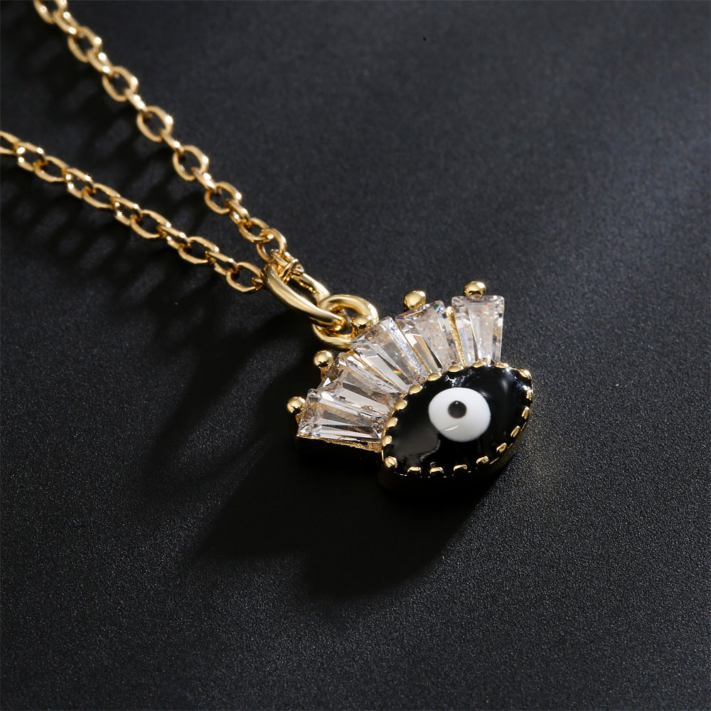 Collana con Pendente Geometrico Minimalista in Rame, Placcatura in Oro 18K e Ciondolo a Occhio di Zircone Smaltato da Donna