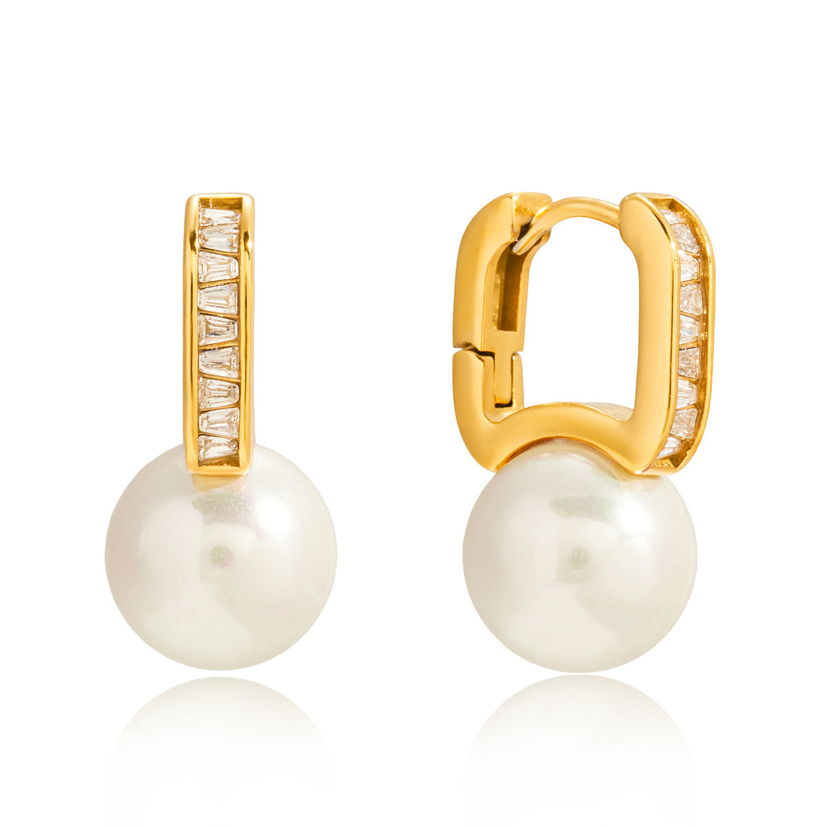 Geometric Stainless Steel Resin Pearl Earrings Plated