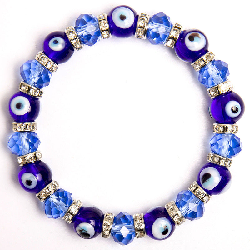 Fashion Round Evil Eye Crystal Glass Stretch Bracelet Unisex Geometric Charm
