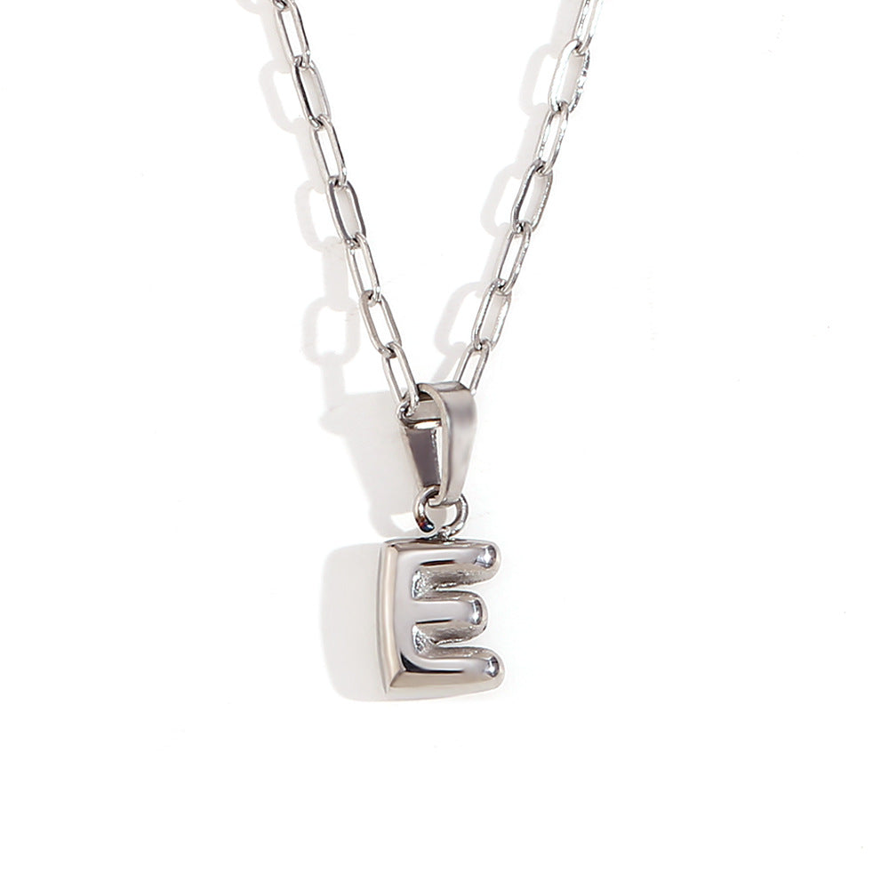 Minimalist Fashion Letter Pendant Necklace in Stainless Steel with 18K Gold Plating, Bubble-Inspired Mini Safety Pin Design for Women