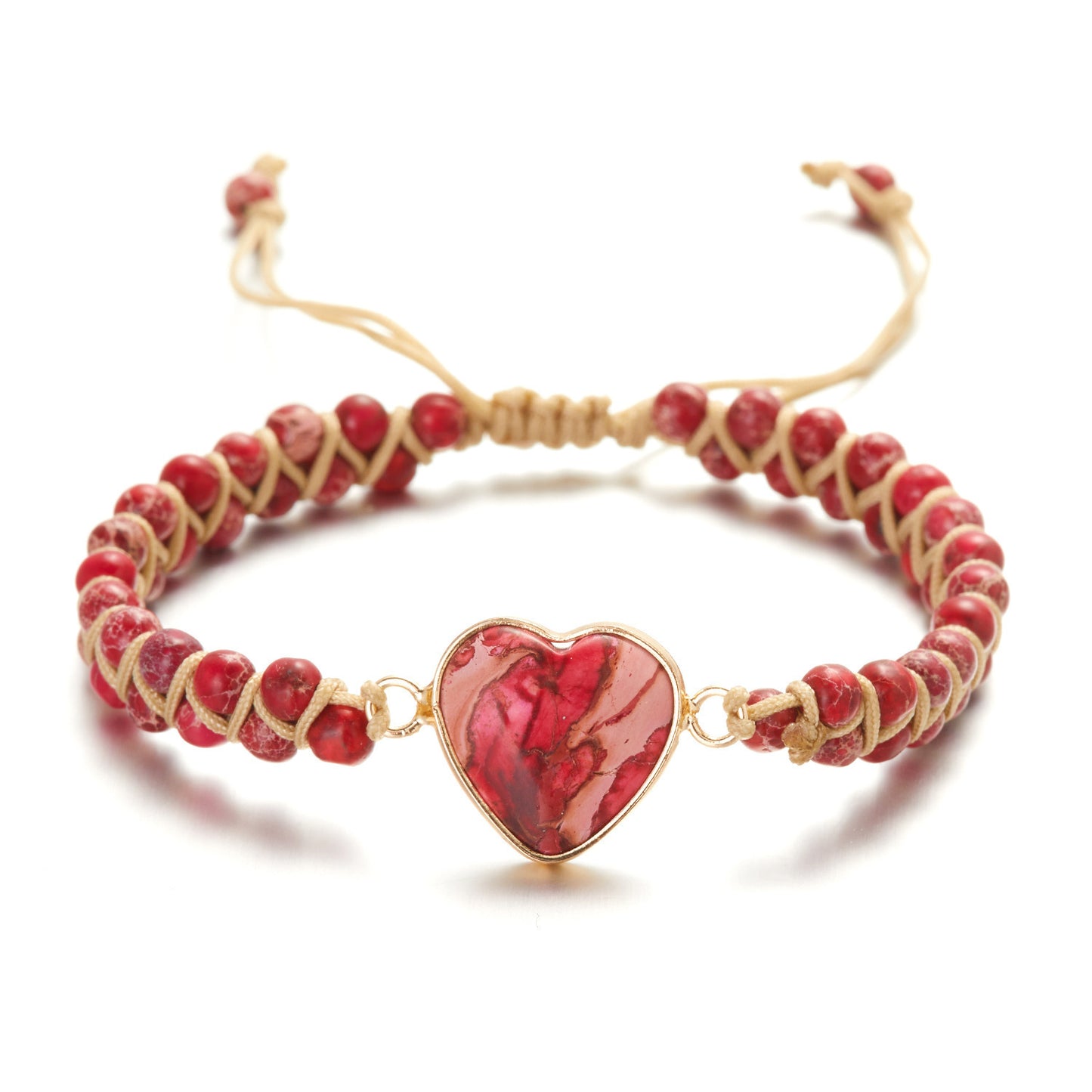 Vintage Bohemian Heart Shape Natural Agate Beaded Bracelet Unisex Ethnic Style Handmade Jewelry