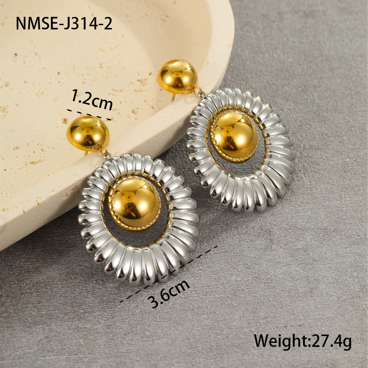Orecchini geometrici in acciaio inossidabile stile francese vintage con placcatura in oro 18 carati e argento per donna