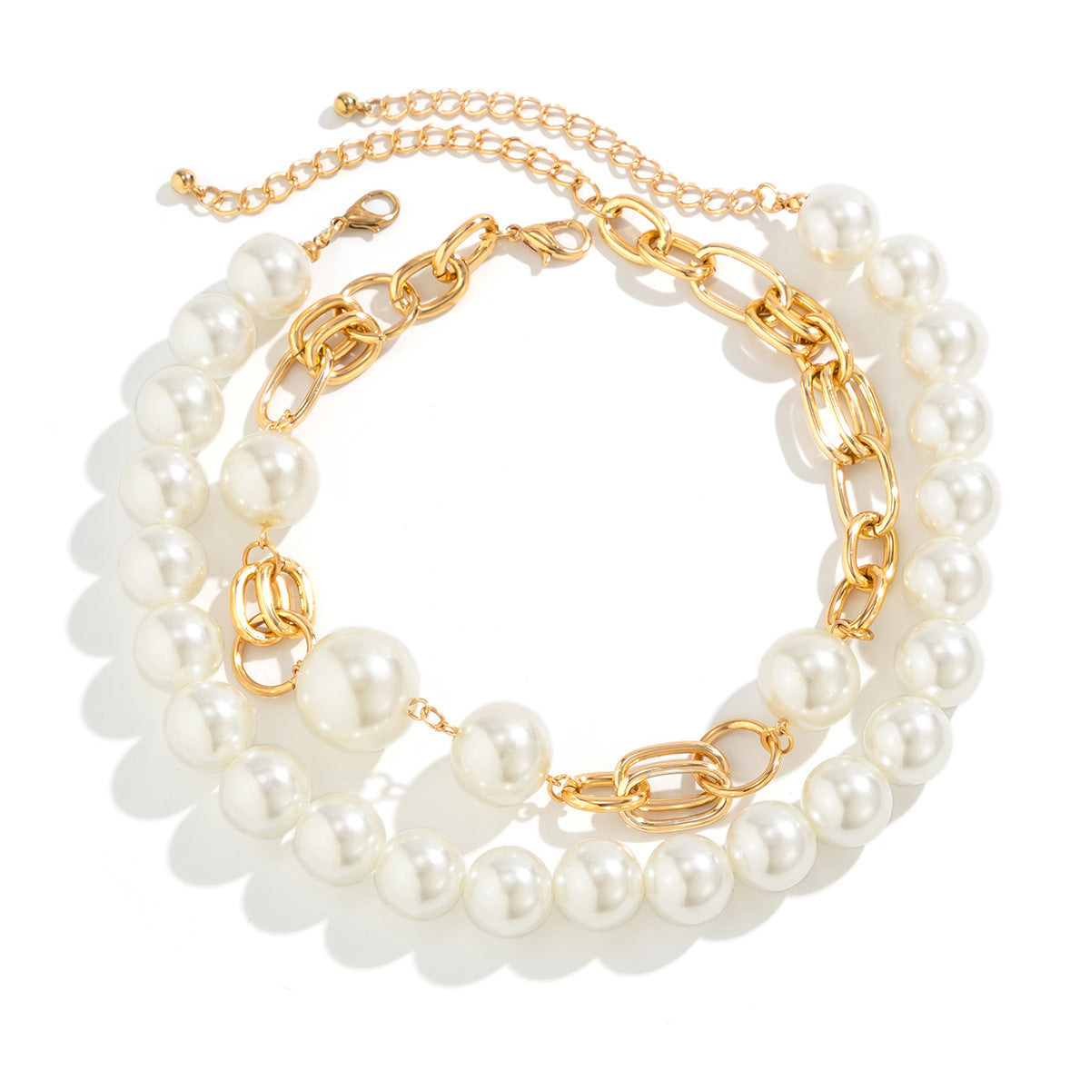 Collar de doble capa estilo perla geométrica minimalista con acabado chapado para mujer