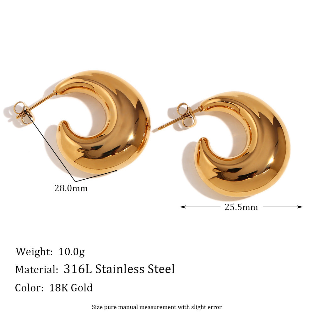 Fashionable Minimalist Geometric Hoop Earrings for Women Stainless Steel with 18K Gold Plating