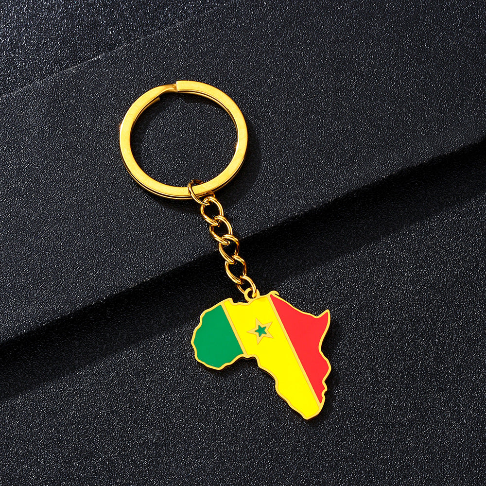Llavero minimalista de acero inoxidable con forma del continente africano, esmaltado, para regalos y recuerdos