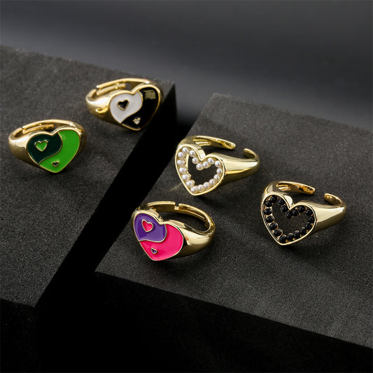 Geometric Heart Drip Oil Gold Plated Brass Ring for Women