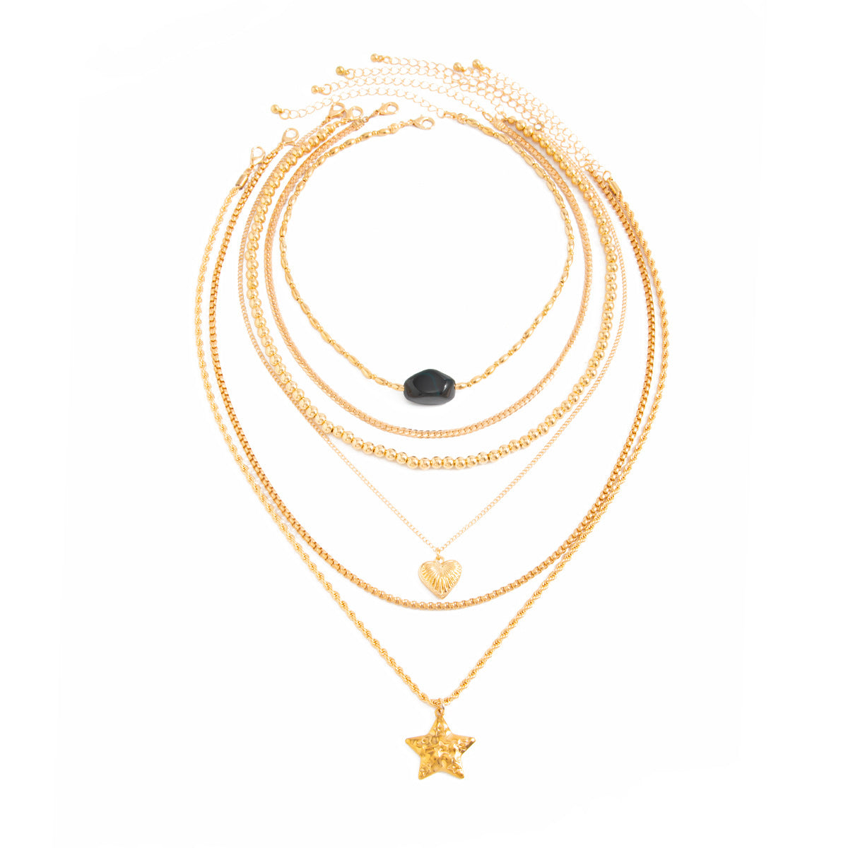 Hip-hop Hammered Heart Star Zinc Alloy Pendant Necklace Plated Iron Cable Chain for Women