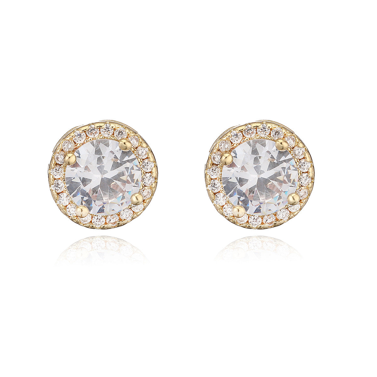 Minimalist Luxe Copper Earrings with 18K Gold Plating and Round Zirconia Accents for Women