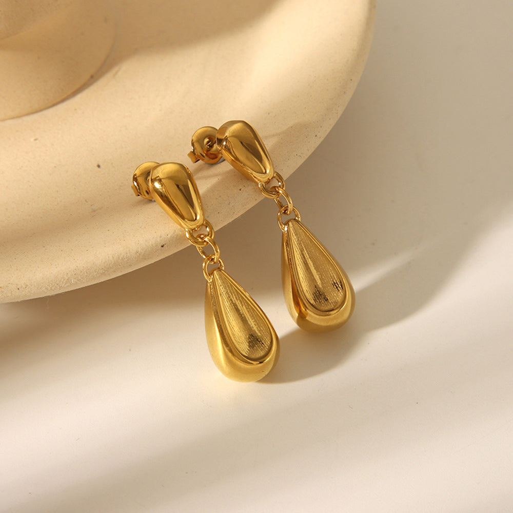 Pendientes de acero inoxidable bañados en oro de 18 quilates con forma de gota de agua y diseño geométrico, estilo Ins, para mujer